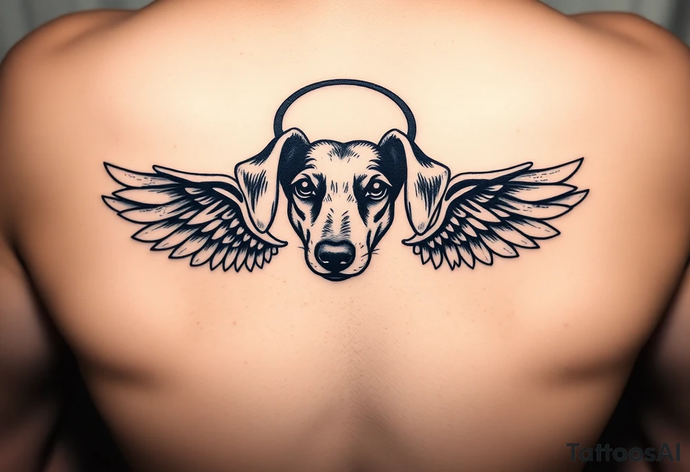 Dachshund ears with wings and halo tattoo idea