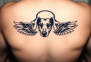 Dachshund ears with wings and halo tattoo idea