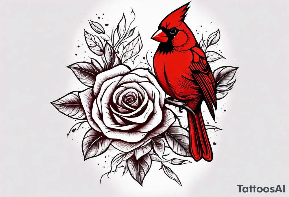 Bible verse Joshua 1:9 and John 3:16 written out with a red cardinal and red rose left arm sleeve tattoo idea