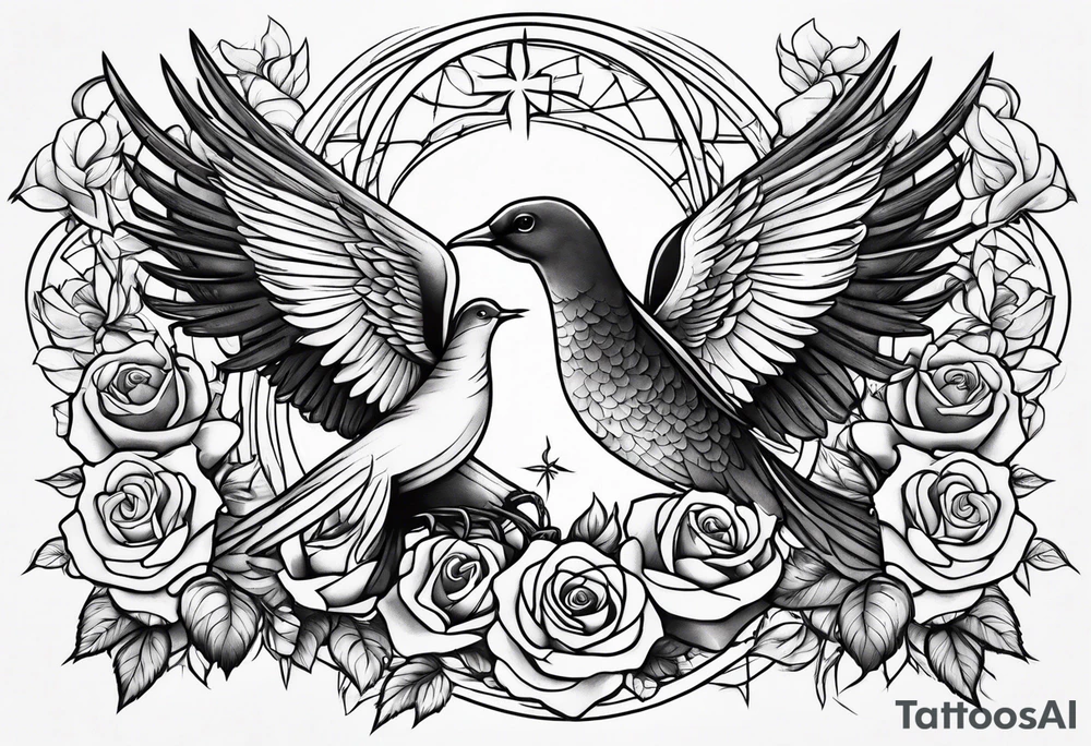 Angel and deamon fighting roses doves tattoo idea