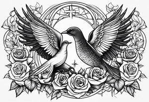 Angel and deamon fighting roses doves tattoo idea