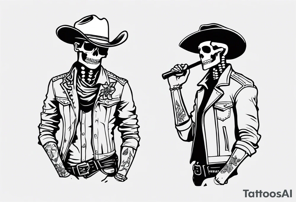 skeleton cowboy queer punk tattoo idea