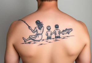 Dad fishing with 3 kids 
Daughter and 2 sons tattoo idea