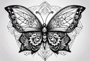 Minimalistic butterfly on the background of the mandala diamond network tattoo idea