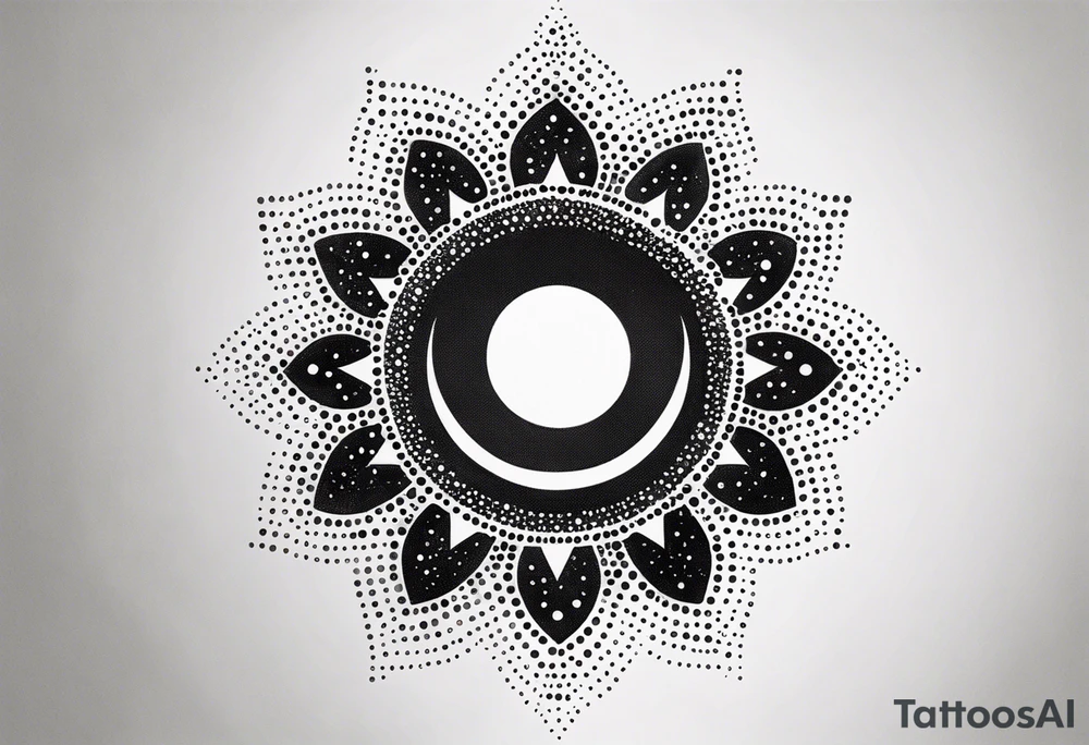 simple sun made of black dots and circles tattoo idea