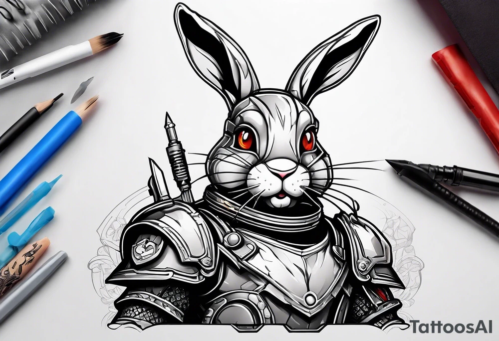 Cartoon rabbit with mechanical armor tattoo idea