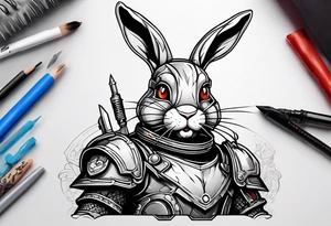 Cartoon rabbit with mechanical armor tattoo idea