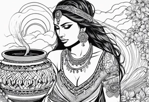 Aquarius water barrer she has a roman pot she is filling with water by a water fall she is native American dark eyes,tattoos her body covered with a silky material and her beauty is blinding tattoo idea