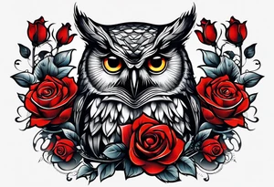 Color owl. 
Three red roses 
On the forearm tattoo idea