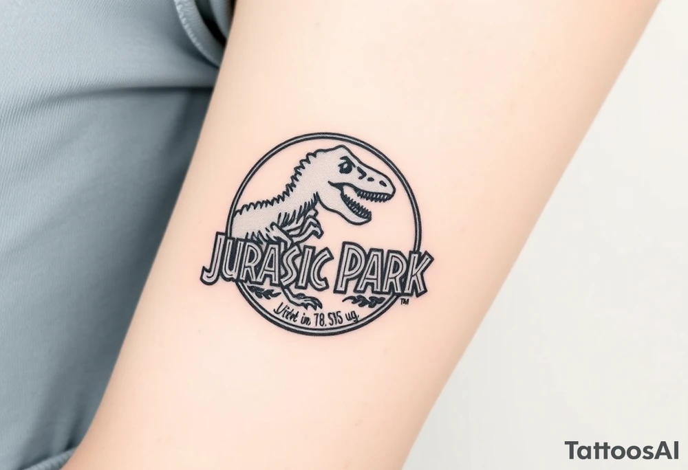 Jurassic Park logo with the dinosaur holding a big stick but with "Life, uh, finds a way" instead of the words "Jurassic Park" tattoo idea