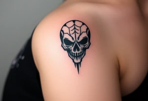 A Death Eater mask with battle scars, cracked from countless duels, with dark energy emanating from within tattoo idea