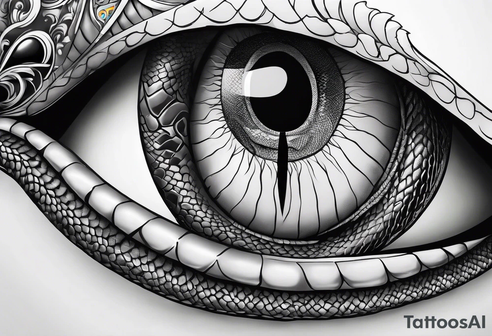 Snake with an evil eye in its mouth tattoo idea