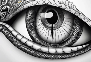 Snake with an evil eye in its mouth tattoo idea