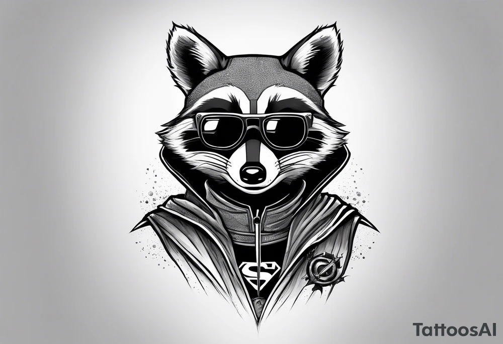 raccoon wearing a Superman hoodie tattoo idea