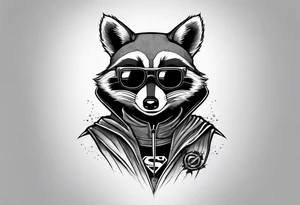 raccoon wearing a Superman hoodie tattoo idea