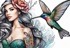 Mermaid holding hummingbird tattoo idea