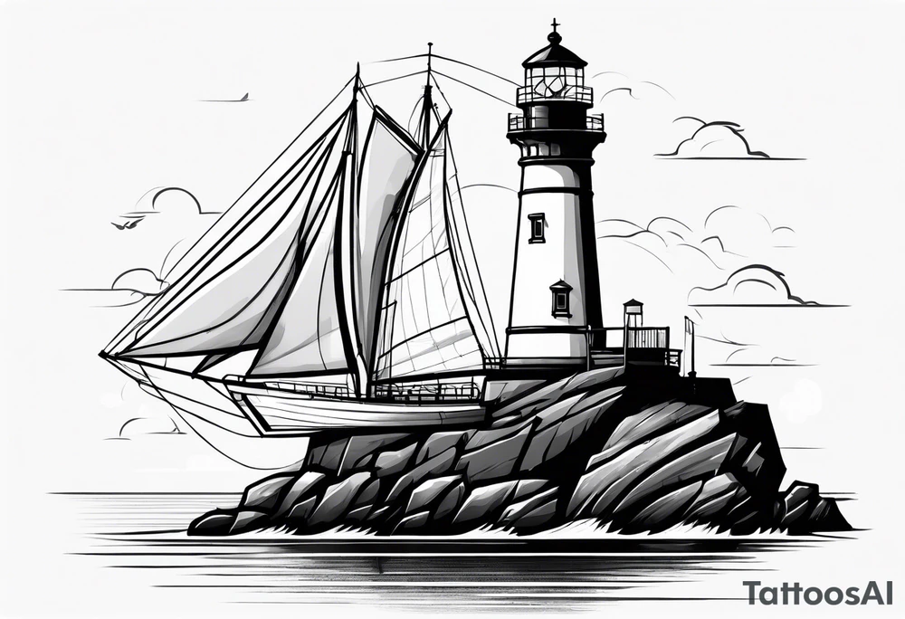 maritime lighthouse with 2 large sails attached. tattoo idea
