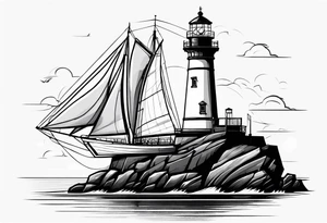 maritime lighthouse with 2 large sails attached. tattoo idea