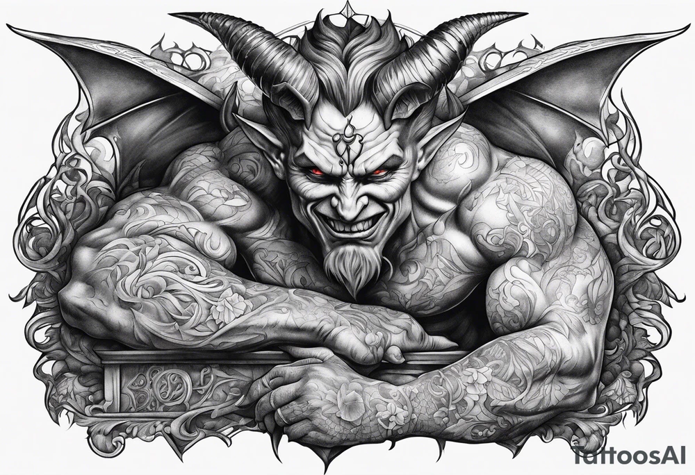 Satan full body laying down tattoo idea