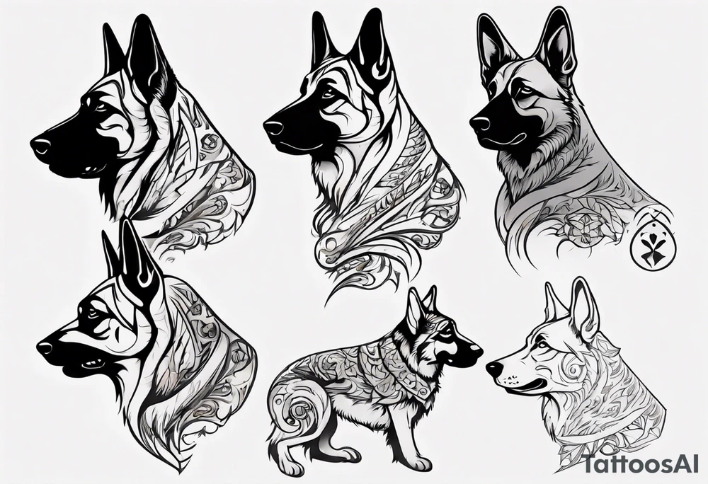 German shepherd side profile tattoo idea