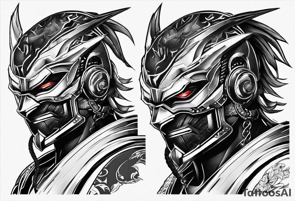 Angry Male Modern robot ninja with demon mask tattoo idea Angry Male Modern robot ninja with demon mask tattoo idea