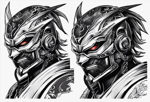 Angry Male Modern robot ninja with demon mask tattoo idea