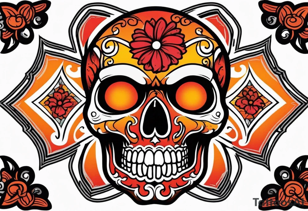 Gothic skull that is red and orange tattoo idea