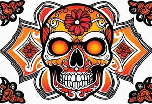 Gothic skull that is red and orange tattoo idea