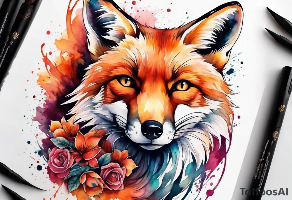 Watercolor fox tattoo idea