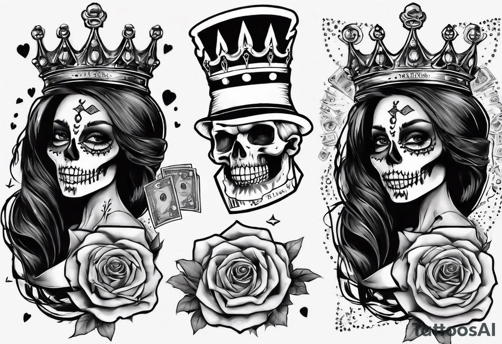 santa la muerta with money and crown
on the card tattoo idea