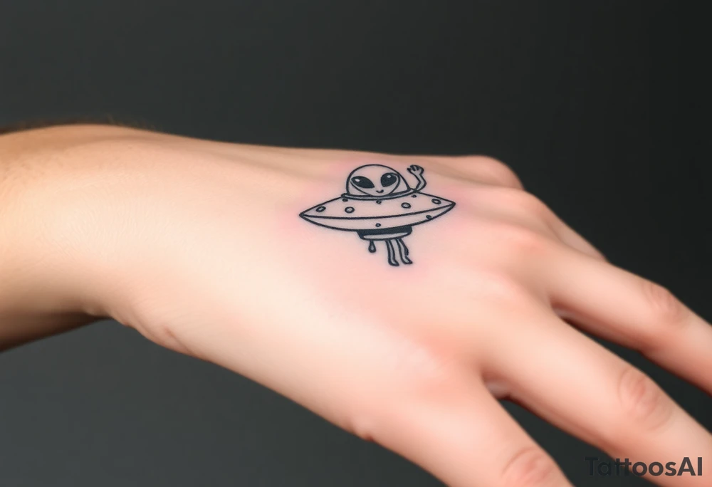 Small UFO ship with a waving alien 👽 tattoo idea