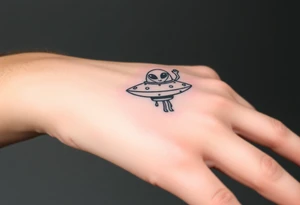 Small UFO ship with a waving alien 👽 tattoo idea