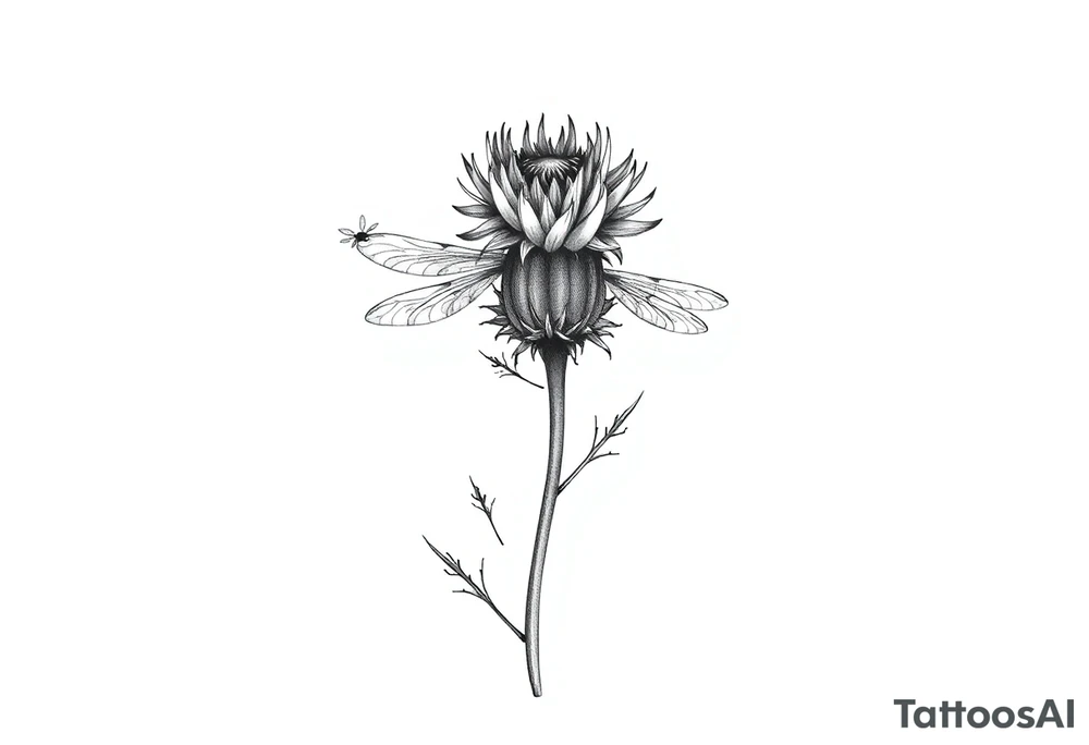 minimaliste thistle with dragonfly text : dinna fash tattoo idea