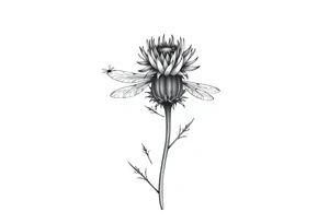 minimaliste thistle with dragonfly text : dinna fash tattoo idea
