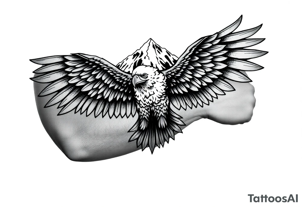 majestic eagle spreading wings against mountain peaks tattoo idea