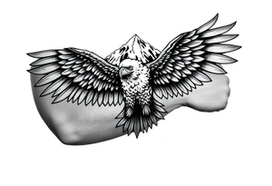 majestic eagle spreading wings against mountain peaks tattoo idea