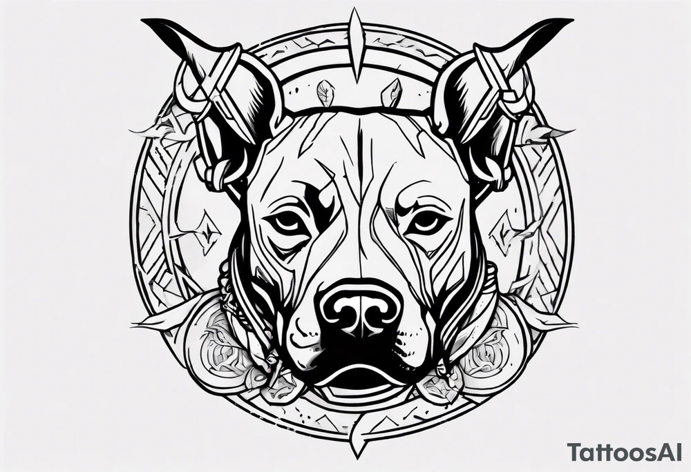 Pit bull with a viking helmet tattoo idea