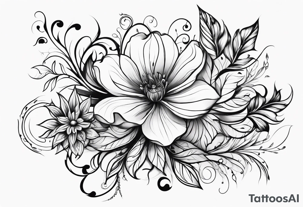 abstract flower with vines tattoo idea