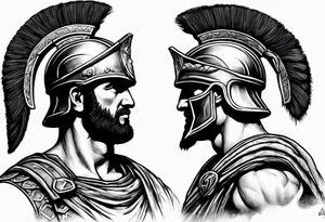Side profile Spartan Solider ancient roman city far away tattoo idea