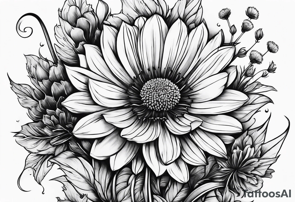 the name Cambria in a dandelion tattoo idea