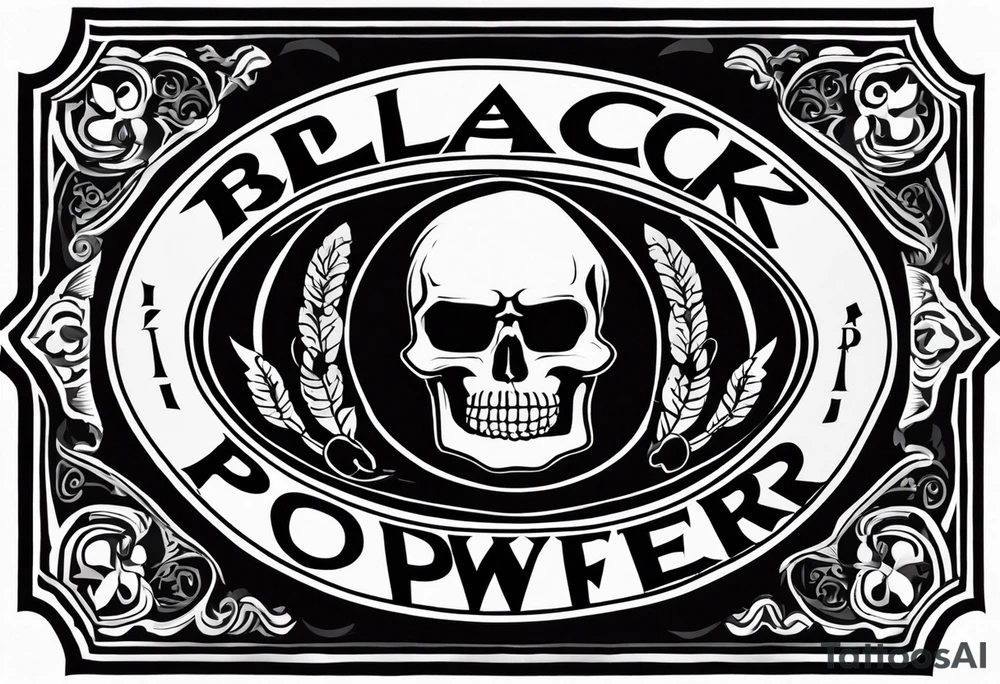 A tattoo of a three-piece motorcycle club patch with a centrepiece a top rocker snd a bottom rocker. 
The centre piece is an image well it’s a drawing of a clenched fist 
The top rocker curves around the top of the centrepiece and has the words “BLACK*POWER” written inside it as specified all in upper case and using the bold condensed benguiat font. The bottom rocker Curves around the bottom of this centrepiece and has the word “WAIKATO” written in it as specified all in uppercase and using the bold condensed benguiat font tattoo idea