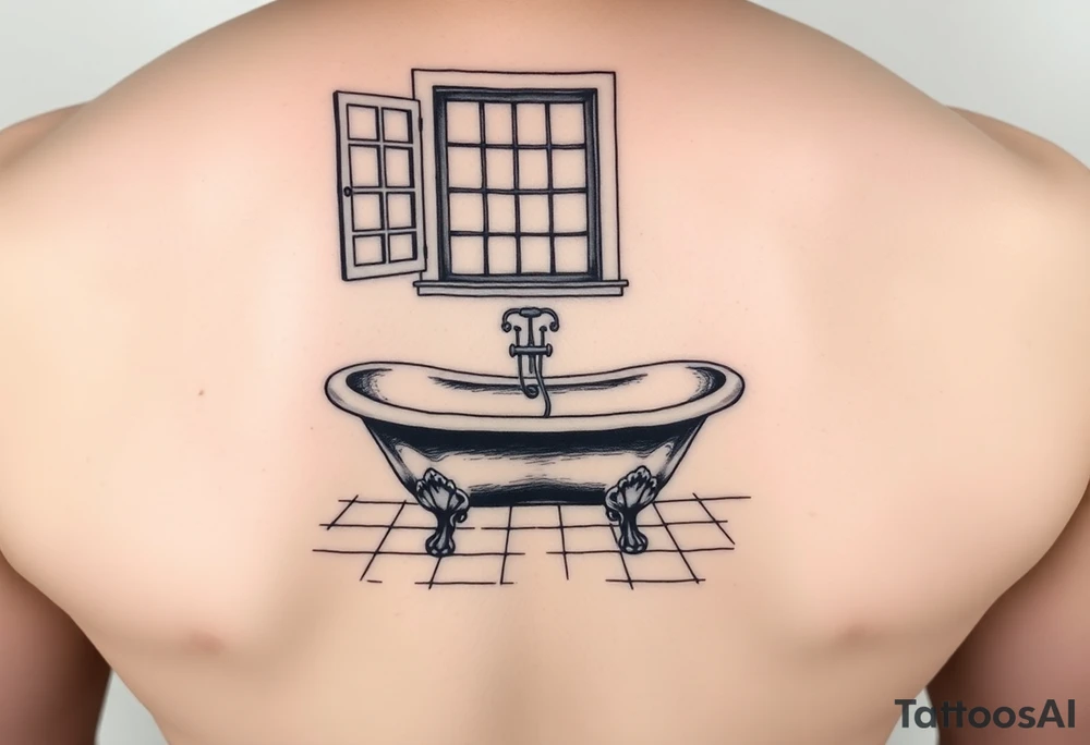 clawfoot bathtub with window above it that has light shining from the window down onto the tile floor tattoo idea