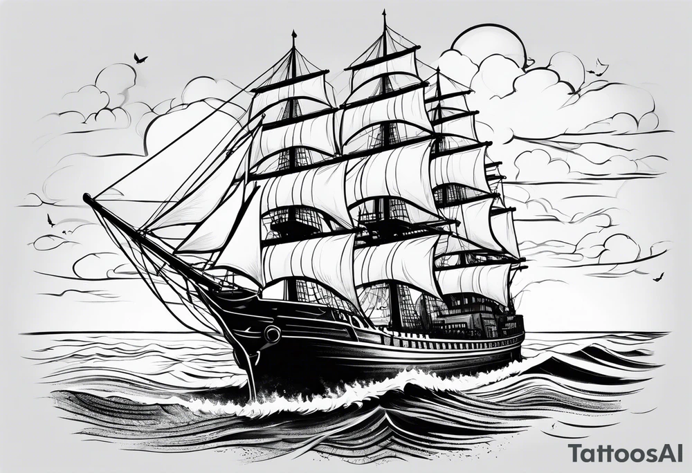 Large ship with calm water tattoo idea