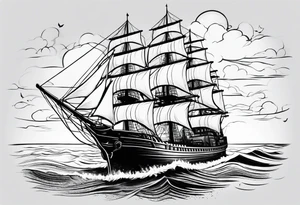Large ship with calm water tattoo idea