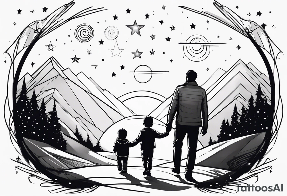 2 fathers and 1 little kid walking looking the stars tattoo idea
