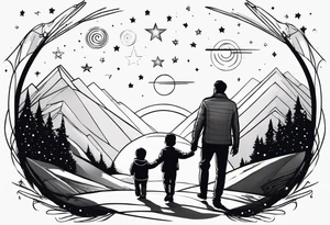 2 fathers and 1 little kid walking looking the stars tattoo idea
