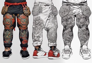 leg tattoo, full leg, oni, girl, oni girl, samurai tattoo idea