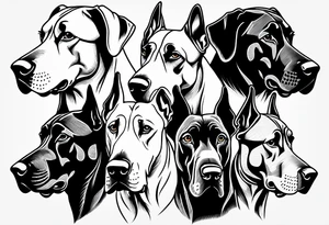 4 Great Dane heads together tattoo idea