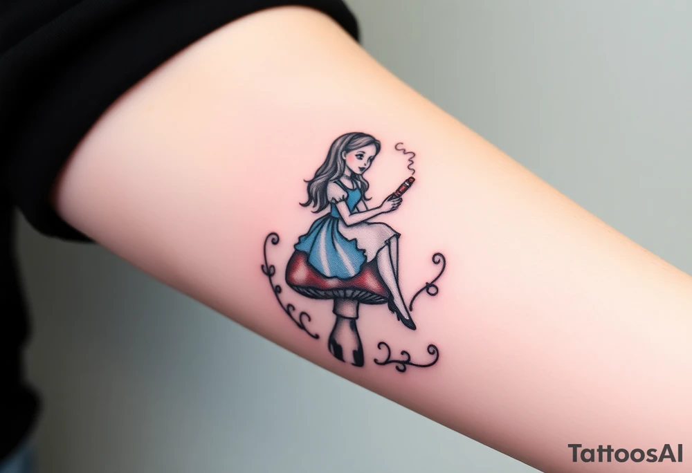 Alice in wonderland sitting on the mushroom with the hookah tattoo idea