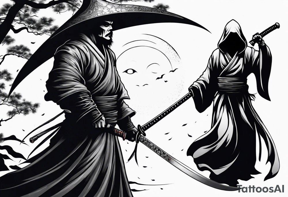 katana with grim reaper tattoo idea